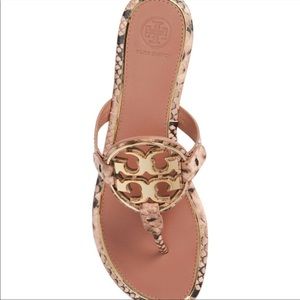 Tory Burch metal miller blush rose stamped snake print sandal